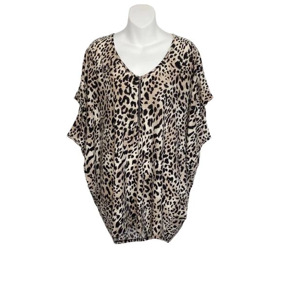 Love 21 Shirt Womens Size Medium Brown Animal Print Dolman Sleeve Casual Top - Picture 1 of 11